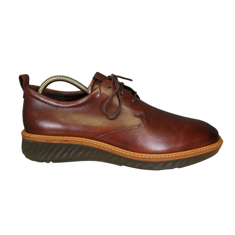 Ecco ST.1 Hybrid Lite Derby Mens 8 Cognac Brown Leather Plain Toe Oxford Shoes